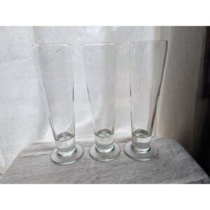 3 Clear Glass Libbey Pilsner Beer Drinking Glasses Tall 9.5" Classic Home Barwar